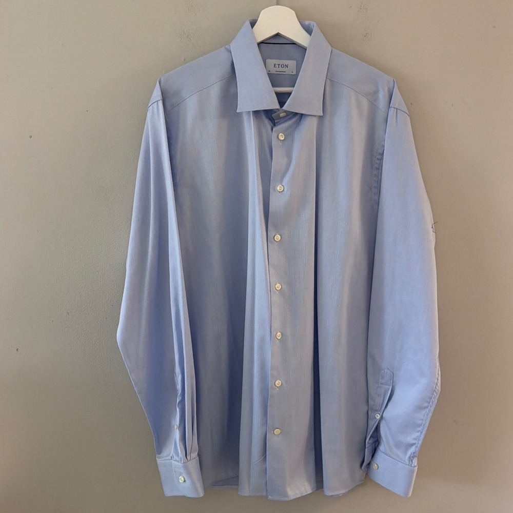 Eton Mens Contemporary Fit Light Blue Signature Twill Cotton Dress Shirt 18 46